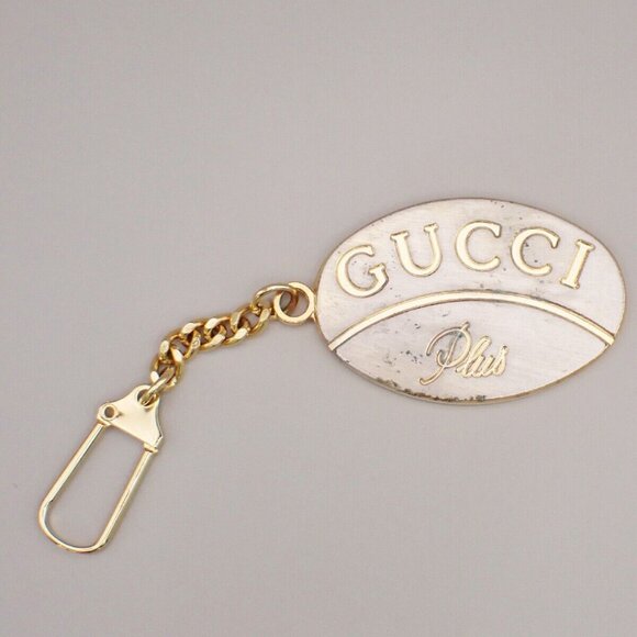 GUCCI Plus Logo Key Holder Bag Charm Key Ring Gold-Plated - Picture 1 of 6